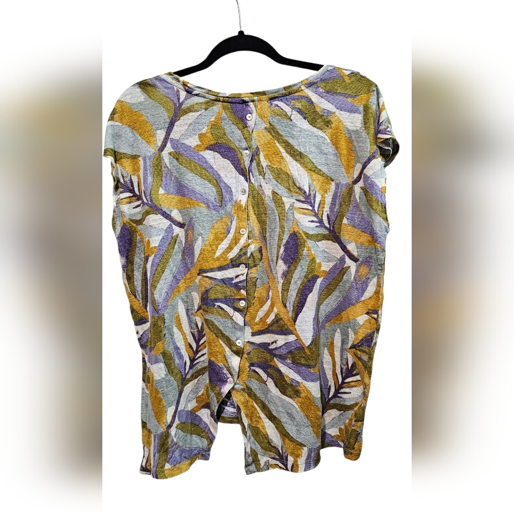 Rachel Zoe Women 100% Linen Boho Multicolor Leaf Print Tunic Top Size XL - Picture 2 of 7